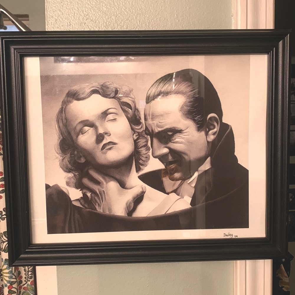 Bela Lugosi Dracula 1931 Charcoal Print signed by Artist in Frame 13x16